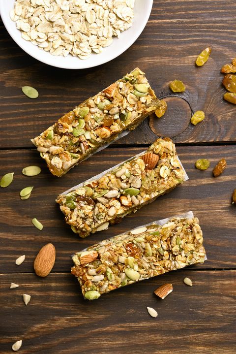 granola protein bars on a wooden table