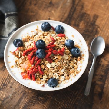 granola bowl with yogurt, berries