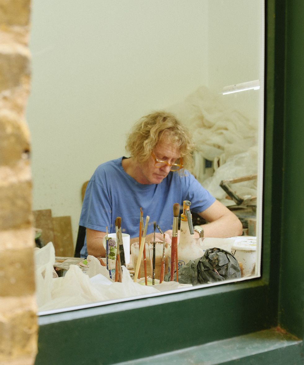 grayson perry at work in his north london studio, october 2020