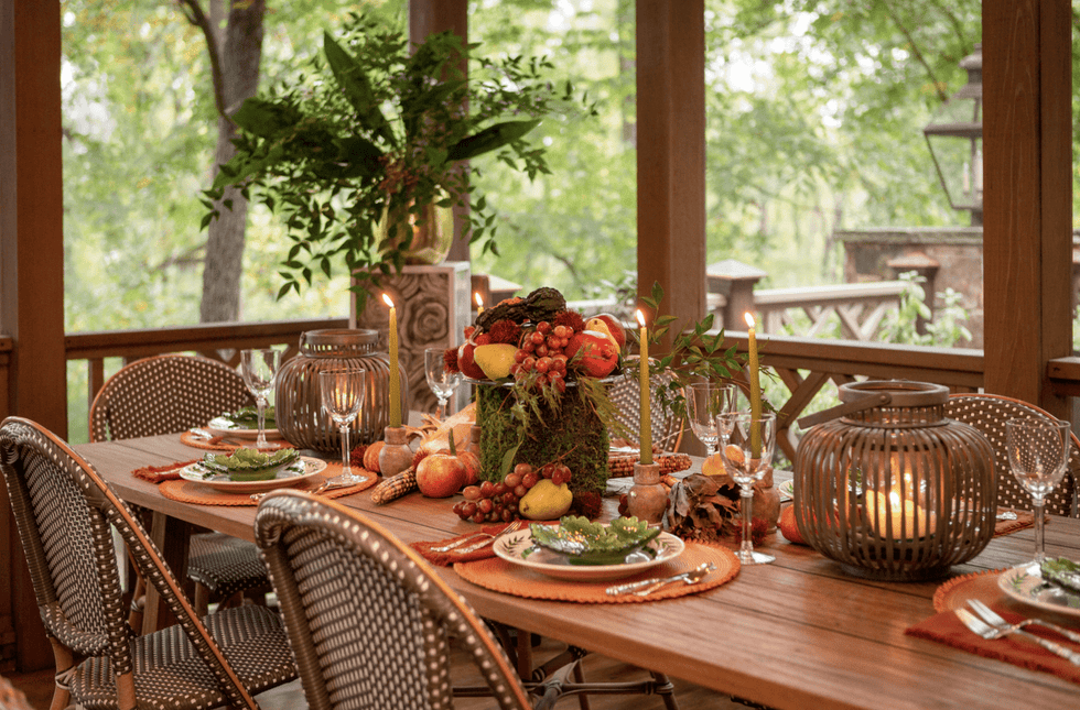 Home, Decor, Thanksgiving a table with plates and glasses on it