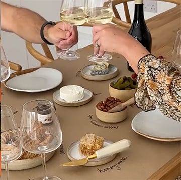 a table with food and glasses