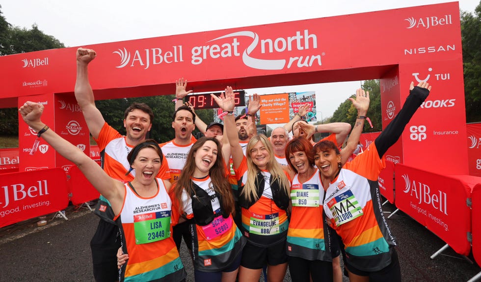participants celebrating at the finish line of the great north run