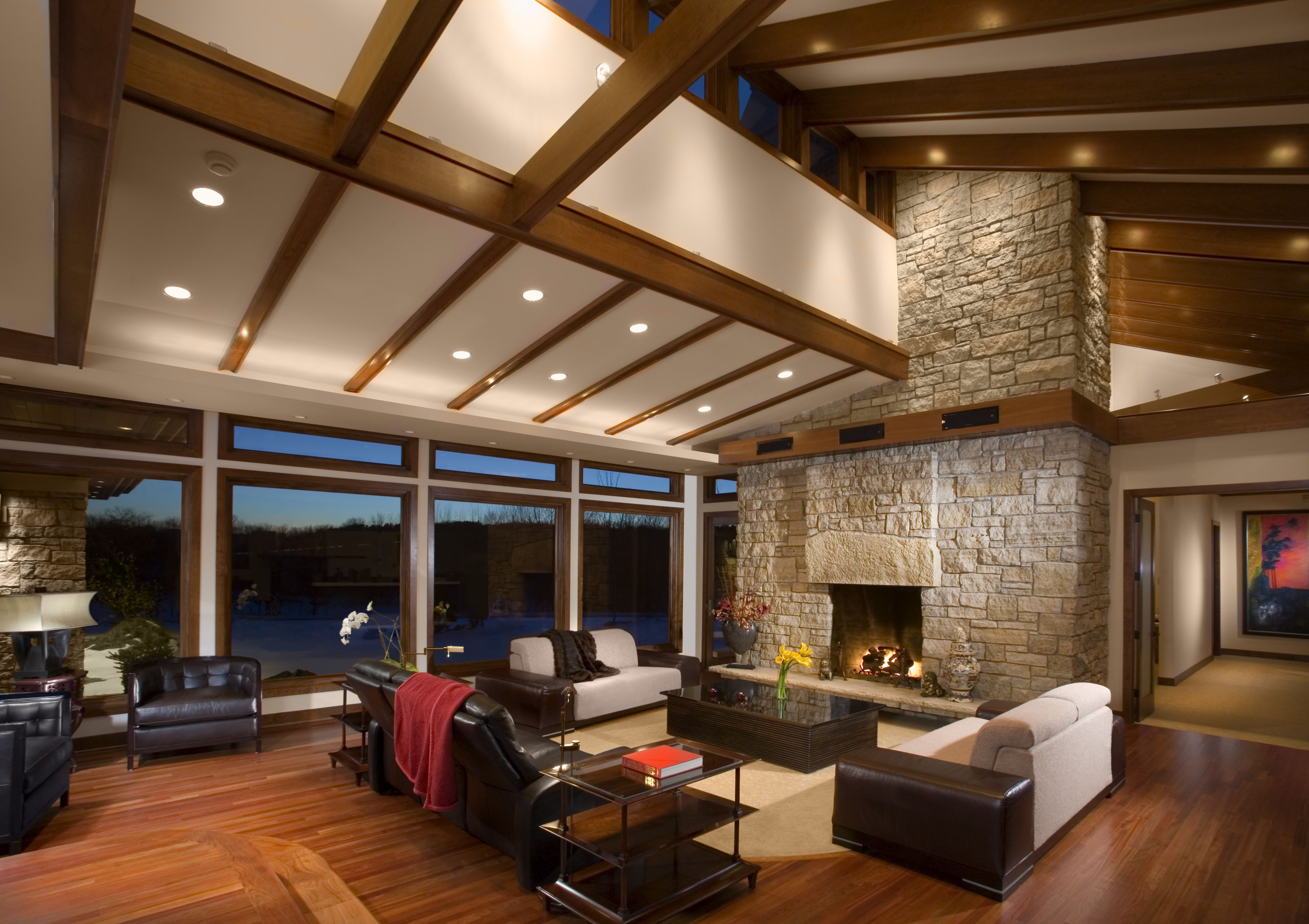 How To Get Vaulted Ceilings Americanwarmoms Org   Great Room With Stone Fireplace Royalty Free Image 1593406521 