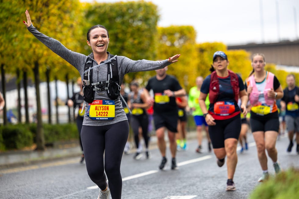 happy runners taking part in a race