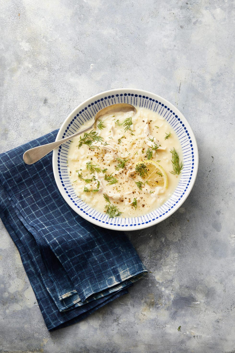 greek lemon chicken soup in a bowl