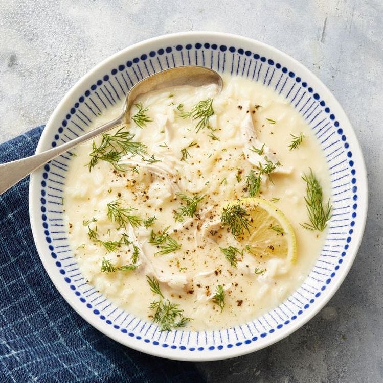 greek lemon chicken soup in a bowl
