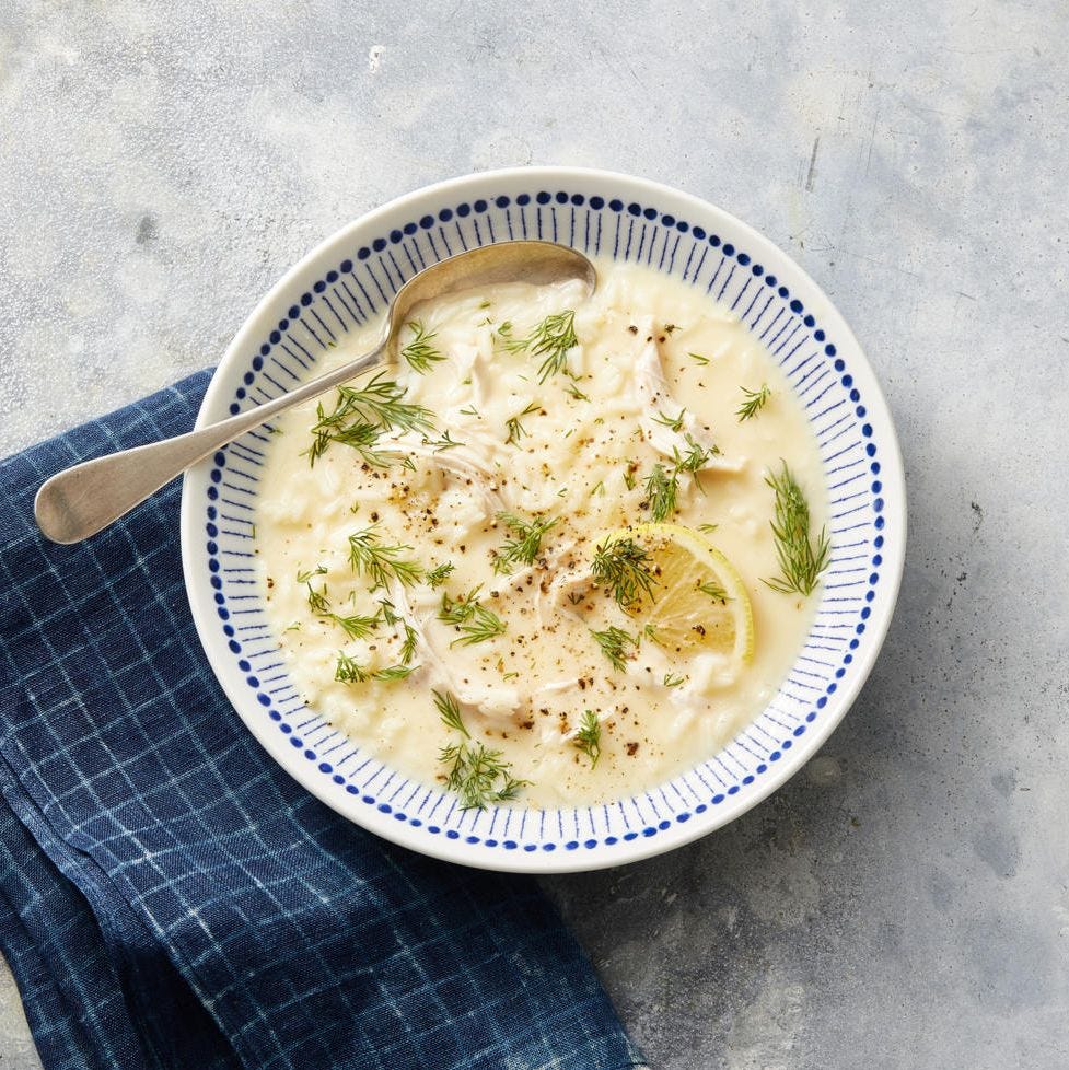 a bowl of greek lemon chicken soup