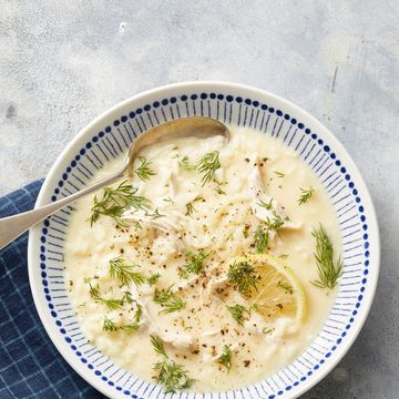 greek lemon chicken soup in a bowl