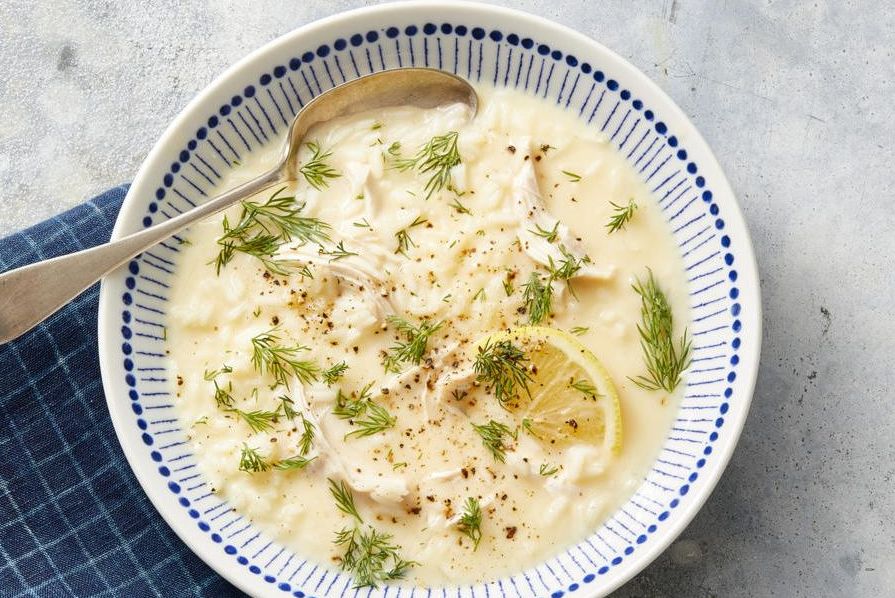 greek lemon chicken soup in a bowl