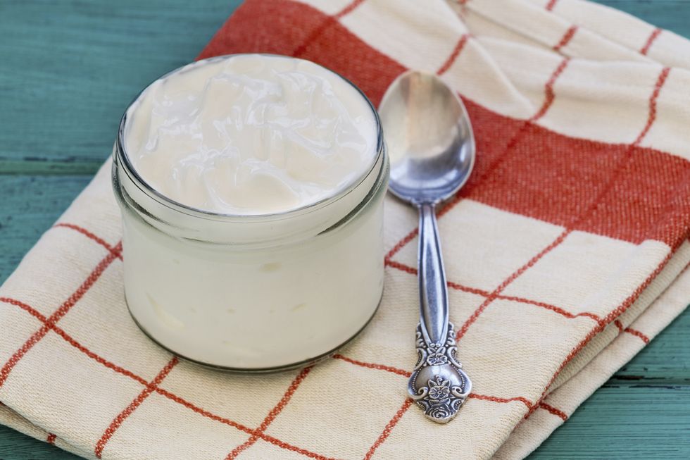 greek yogurt in a glass jar