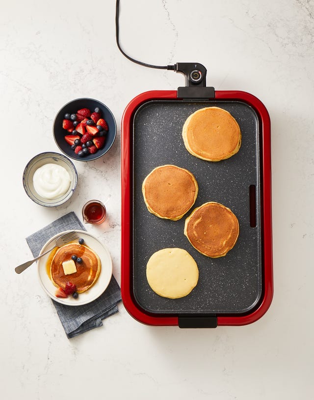 greek yogurt pancakes on a griddle