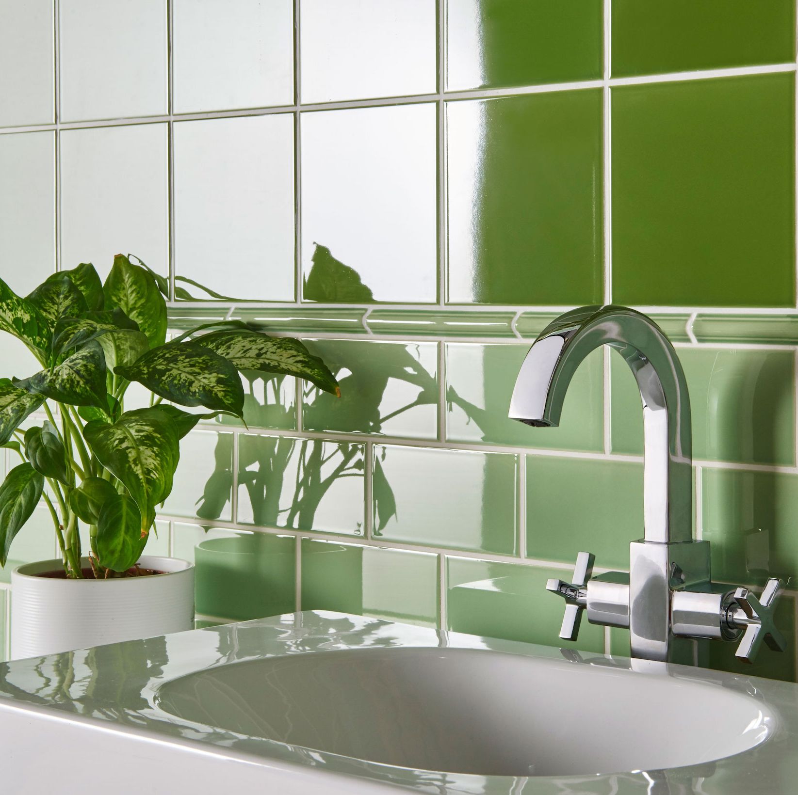 green bathroom, original style artworks palm green half tile gpg9002, £9995