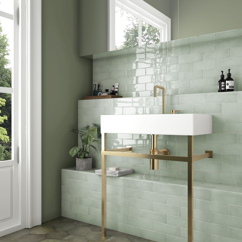 green bathroom   tile mountain, village mint wall tile 200 x 65mm, £2999