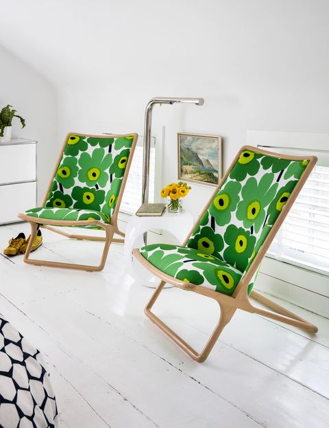 green chairs in bedroom