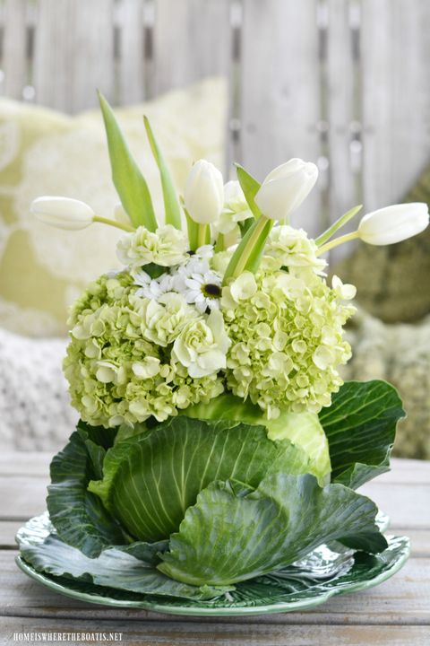 cabbage vase spring centerpiece