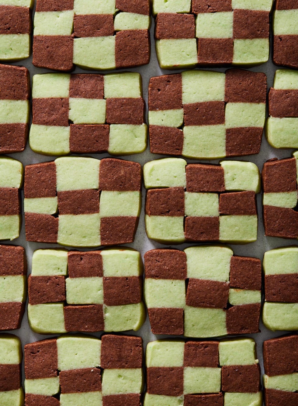 green and brown checkerboard cookies