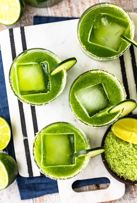 green cocktails spicy cucumber margarita