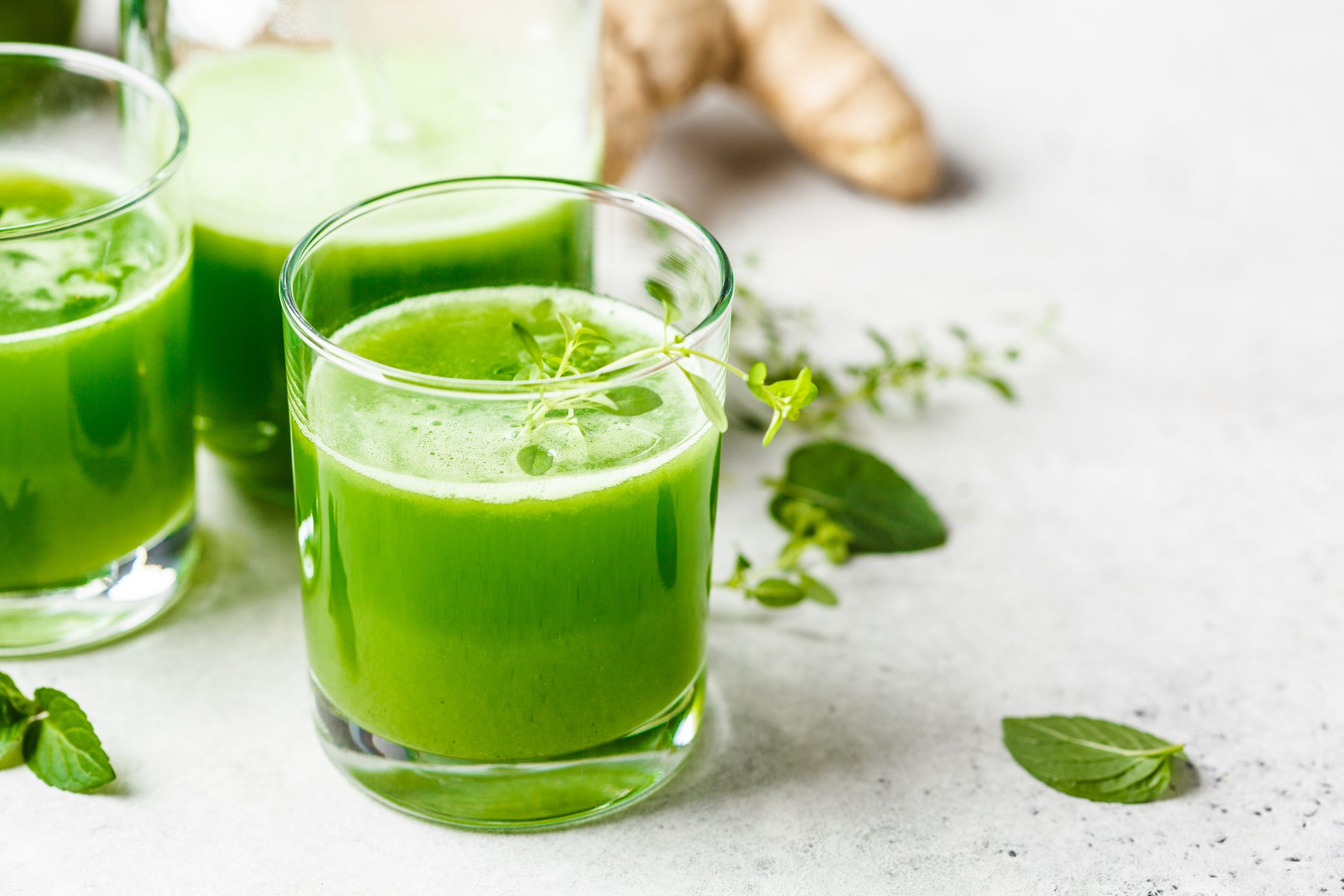 Green Detox Juice With Ginger And Mint In Glasses Royalty Free Image 1590670270 