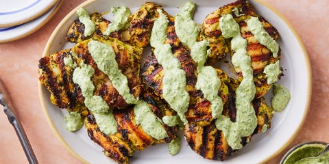 green goddess grilled chicken drizzled with green goddess dressing.