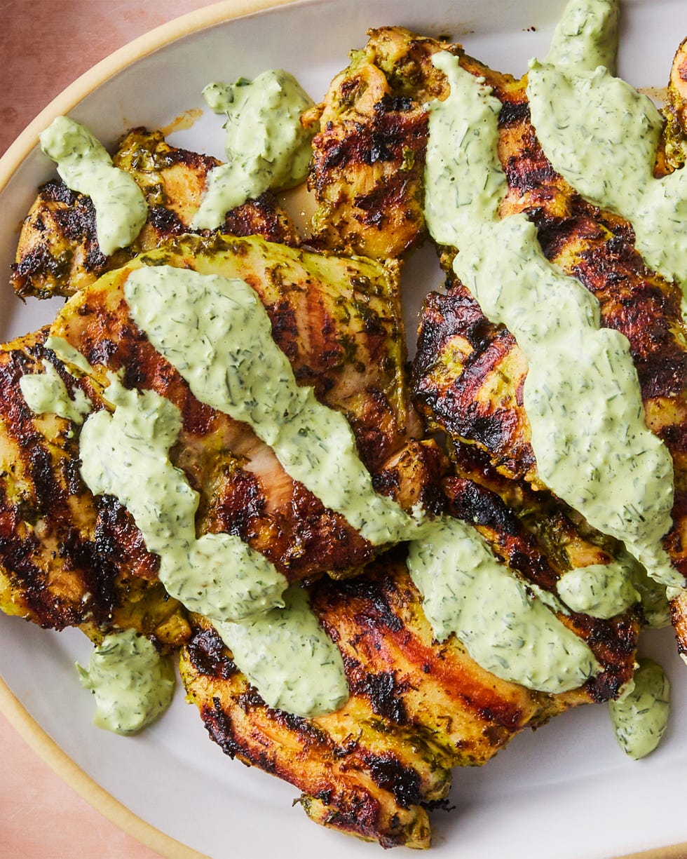 green goddess grilled chicken drizzled with green goddess dressing