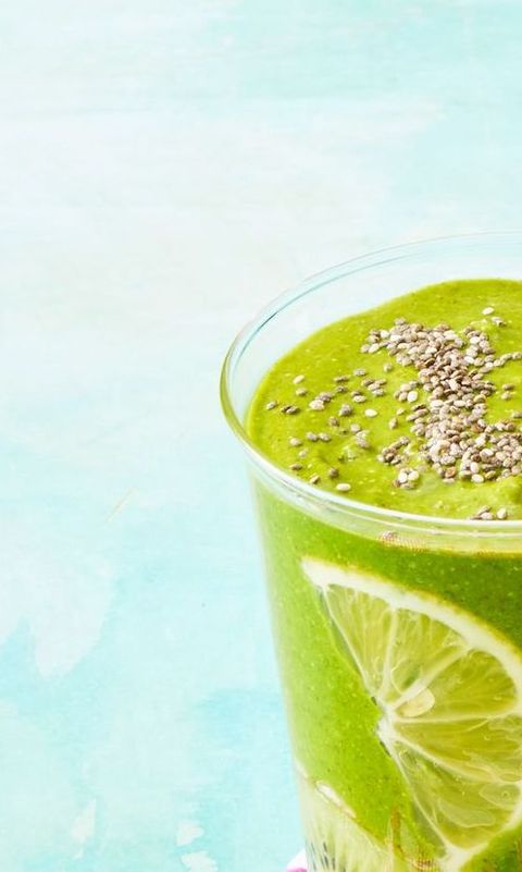 green smoothie with chia seeds on top