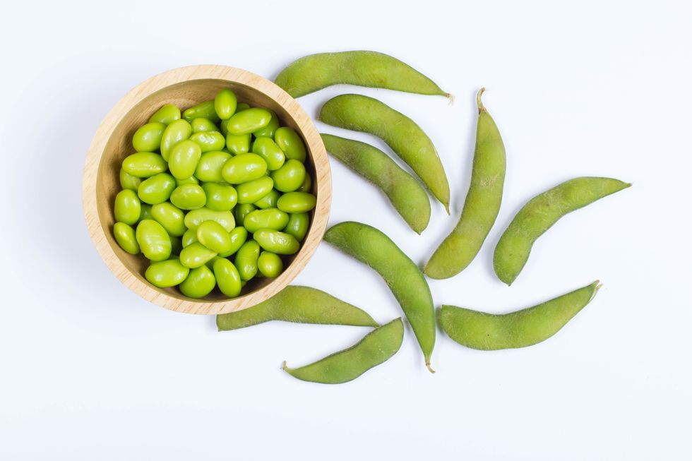 green japanese soybeans on white background