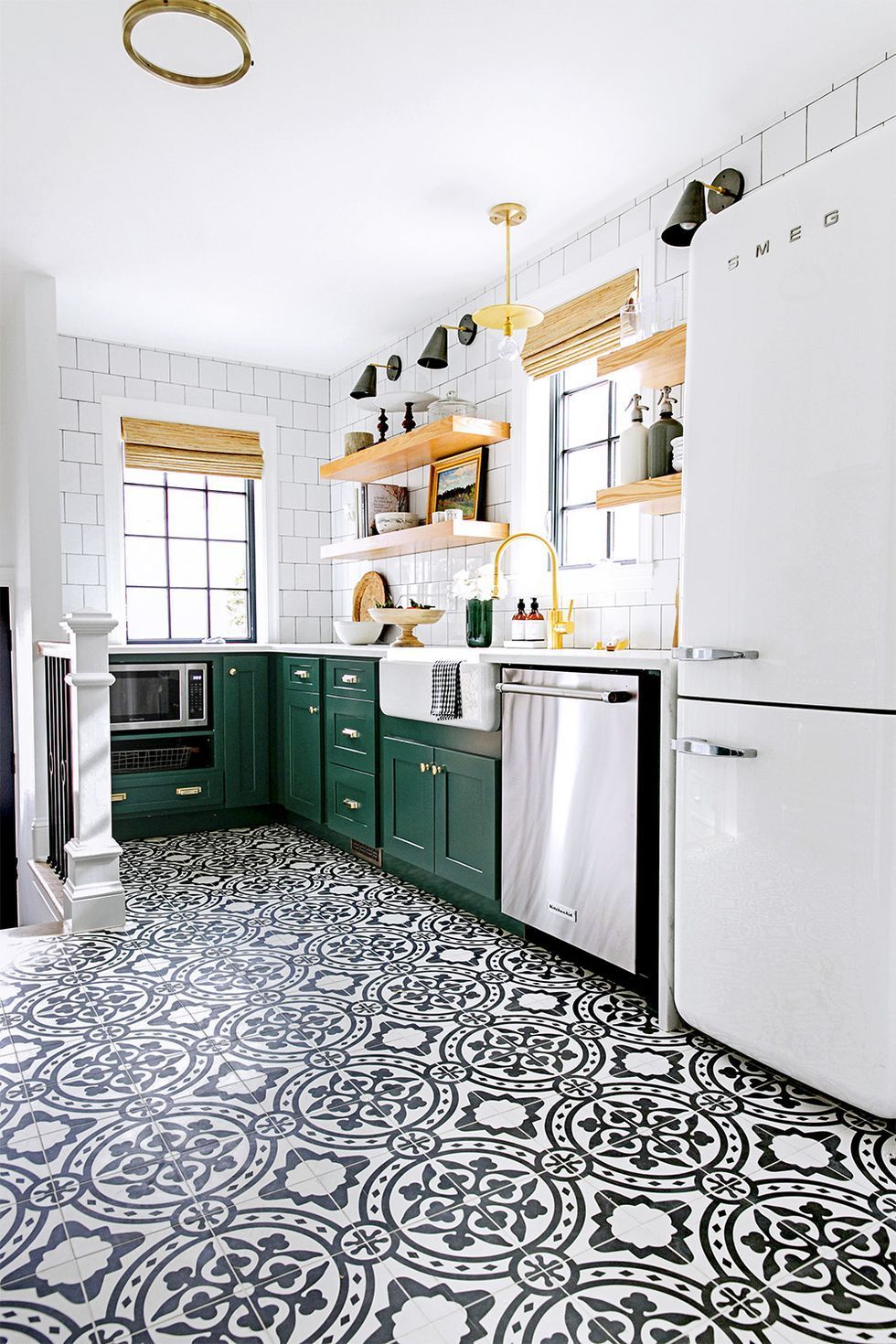 green kitchen cabinet ideas glossy with tile floor