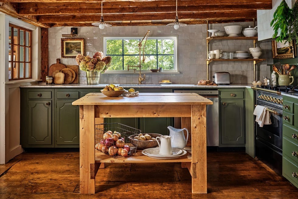 dark green and wood kitchen