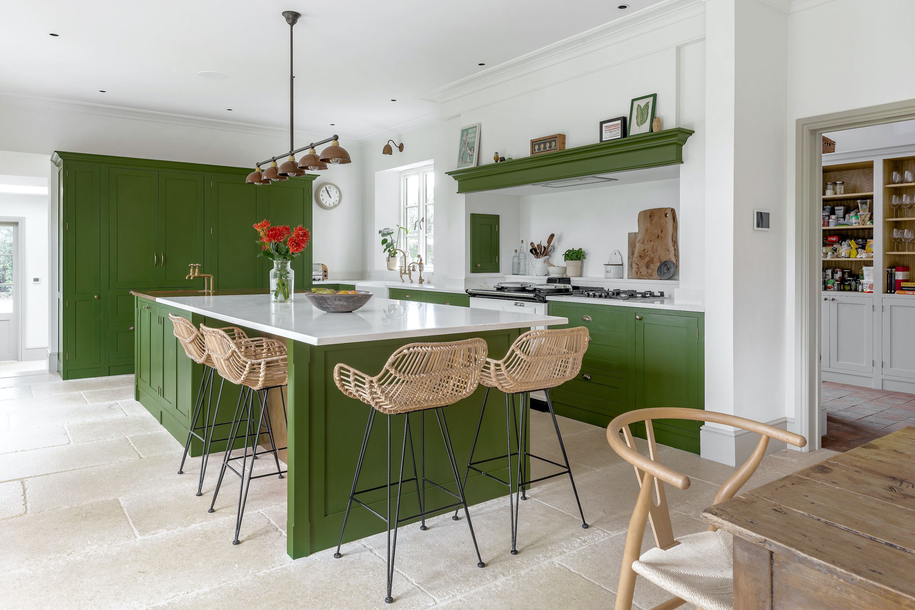 Green cabinets in kitchen