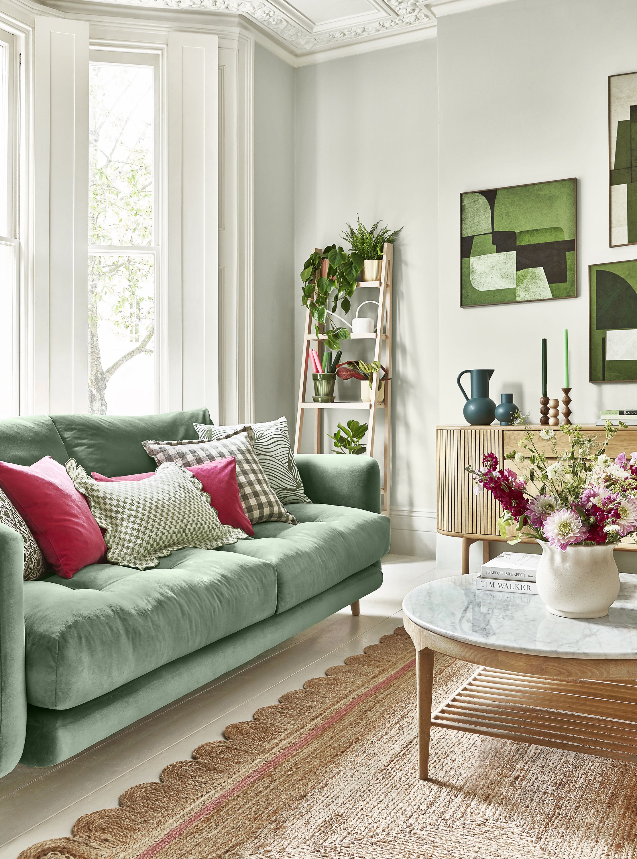 pastel green living room