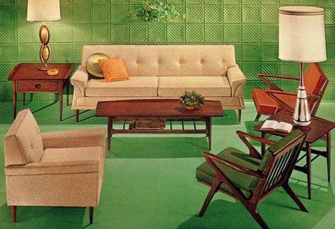 green midcentury living room