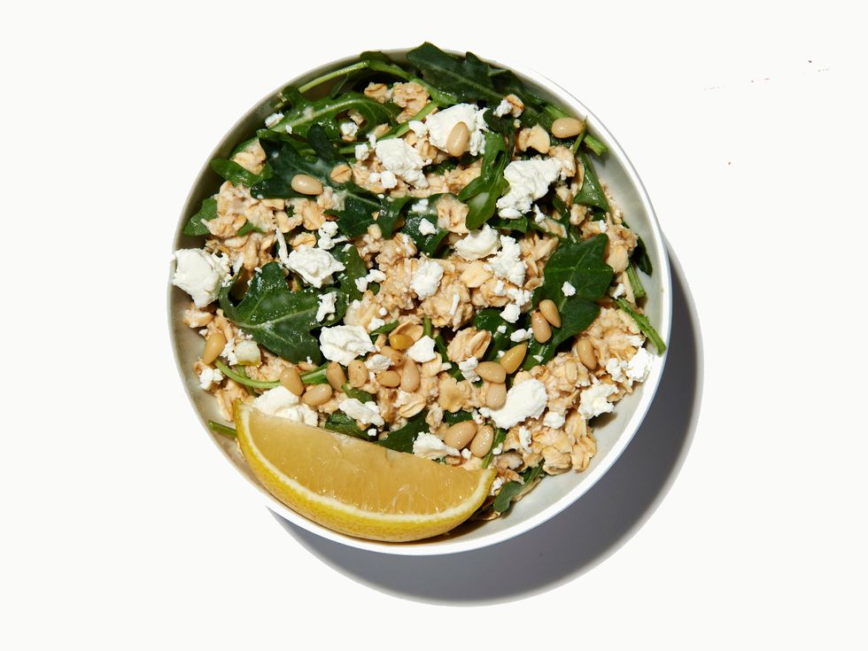 Healthy greens oatmeal with cheese