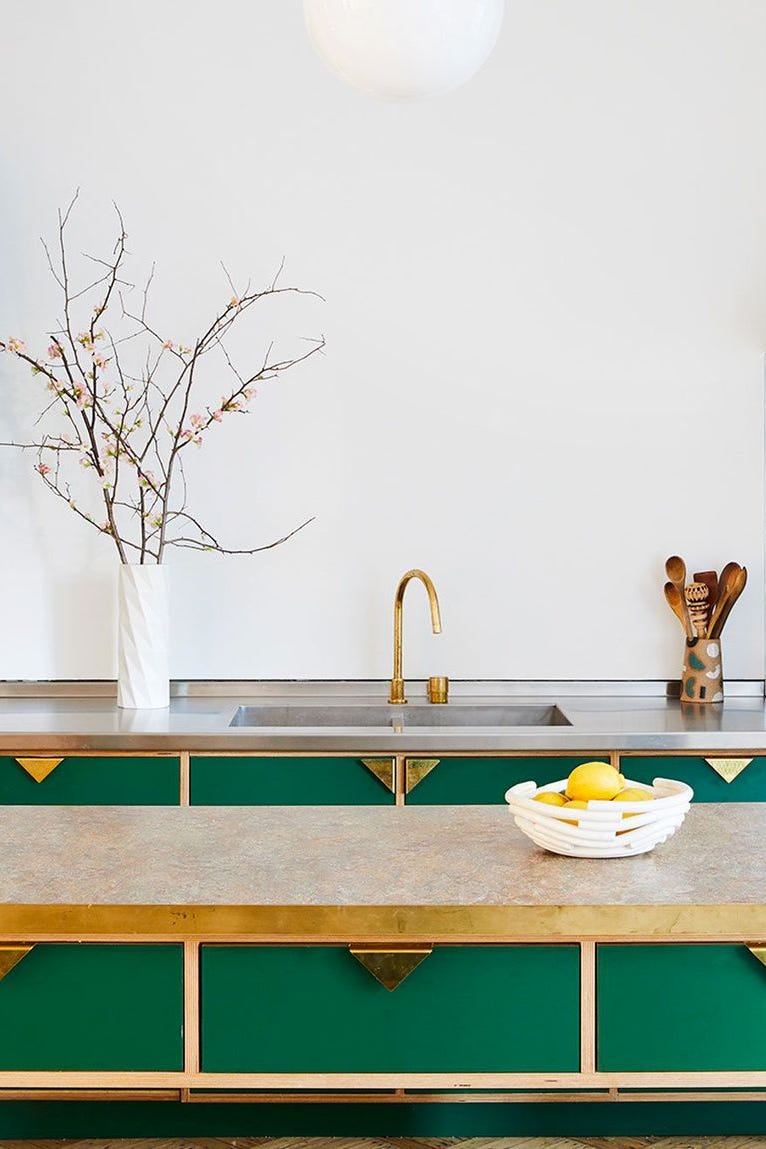 kitchen with bright green cabinets