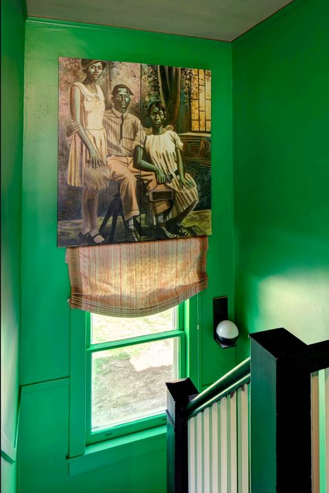 hallway with bright green painted walls