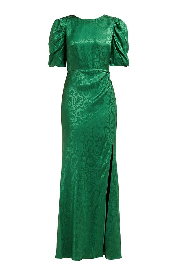 Clothing, Dress, Green, Day dress, Gown, Sleeve, Cocktail dress, Turquoise, Shoulder, Joint, 