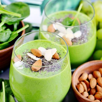 green spinach smoothies, fruits, vegetables