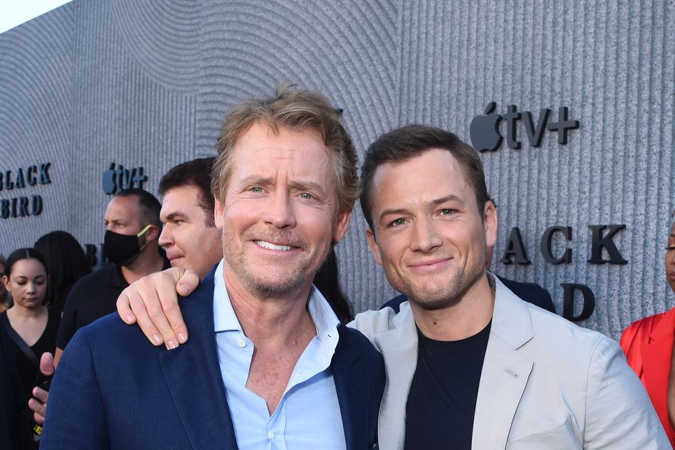 greg kinnear and taron egerton at the premiere of black bird held at the bruin westwood on june 29, 2022 in los angeles, california photo by gilbert floresvarietypenske media via getty images