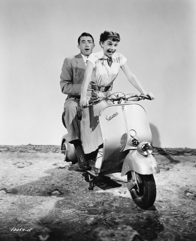 gregory peck and audrey hepburn riding moped