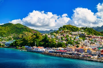 st georges capital of the caribbean island of grenada seen from the sea