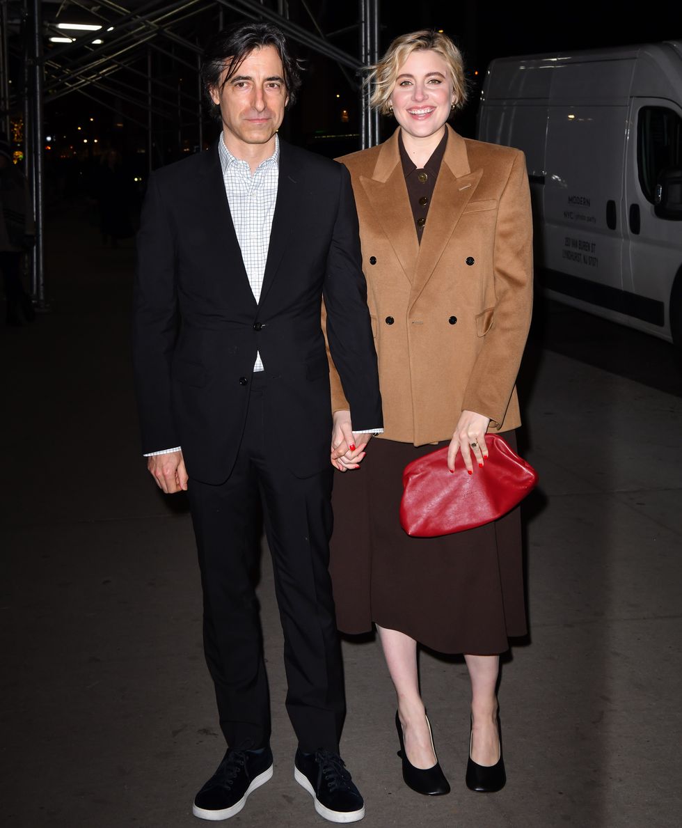 new york, new york december 13 noah baumbach and greta gerwig arrive to the the boys in the boat new york screening at museum of modern art on december 13, 2023 in new york city photo by james devaneygc images