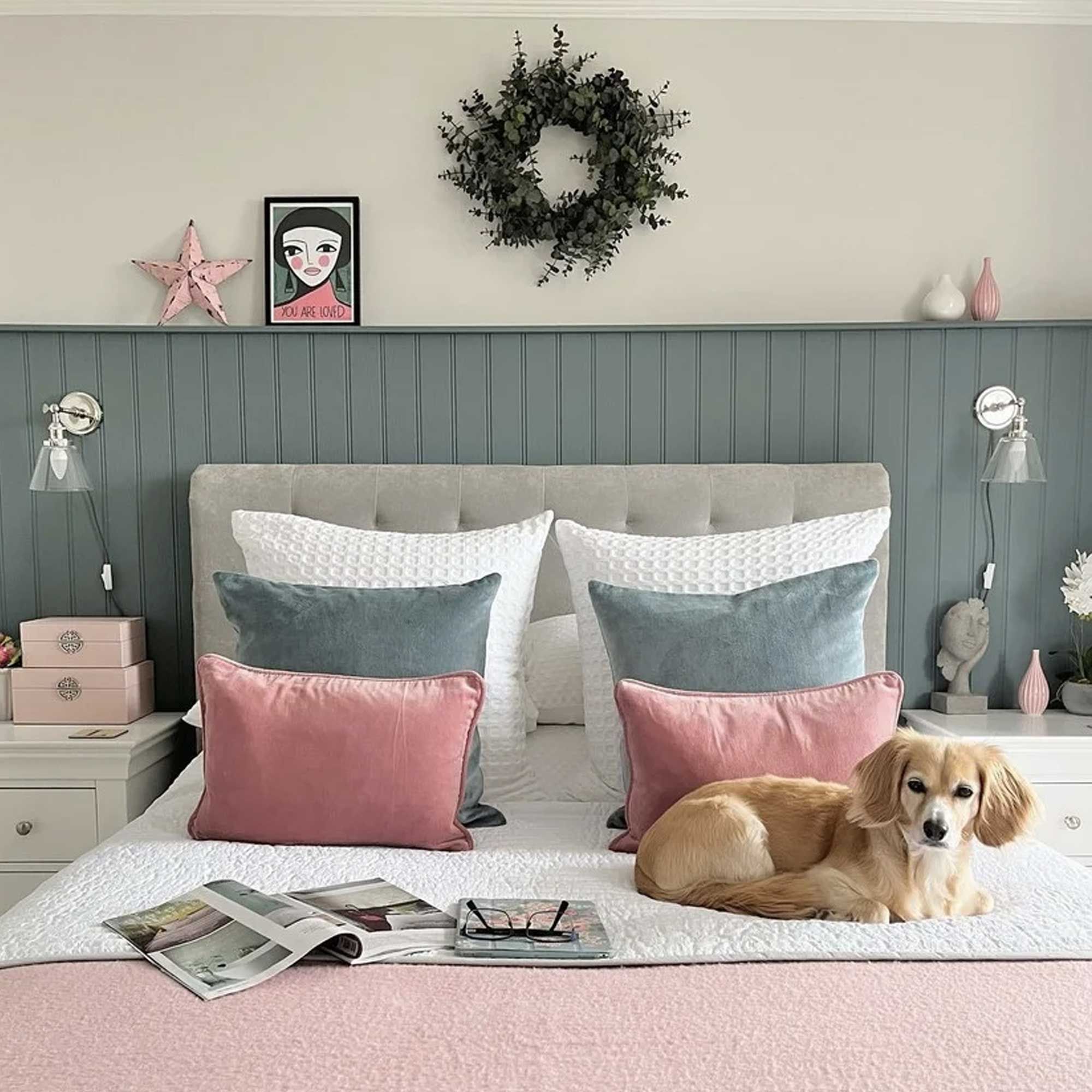 Dusty pink and grey bedroom