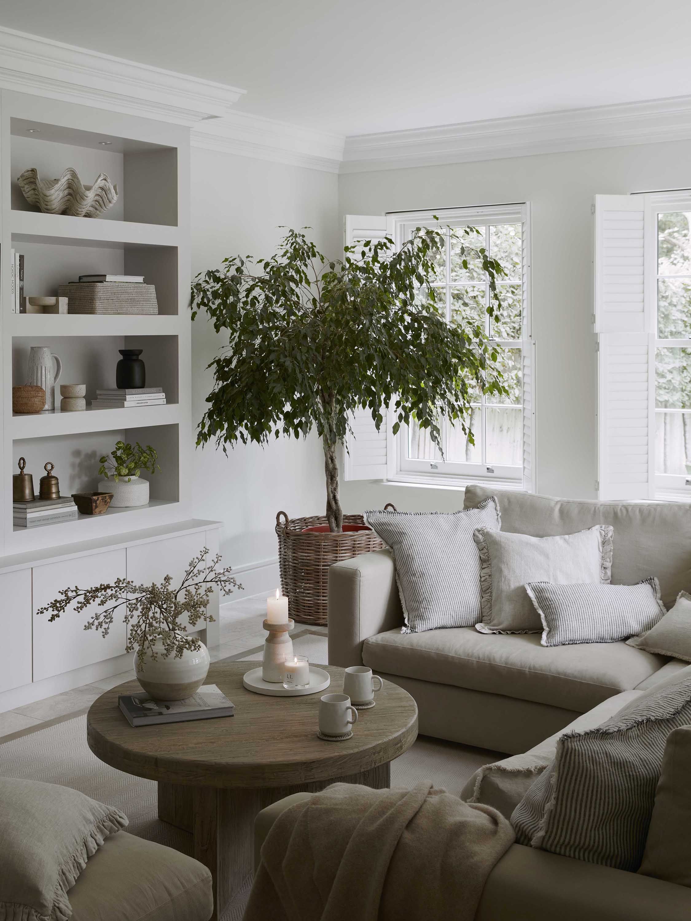 grey and beige family room