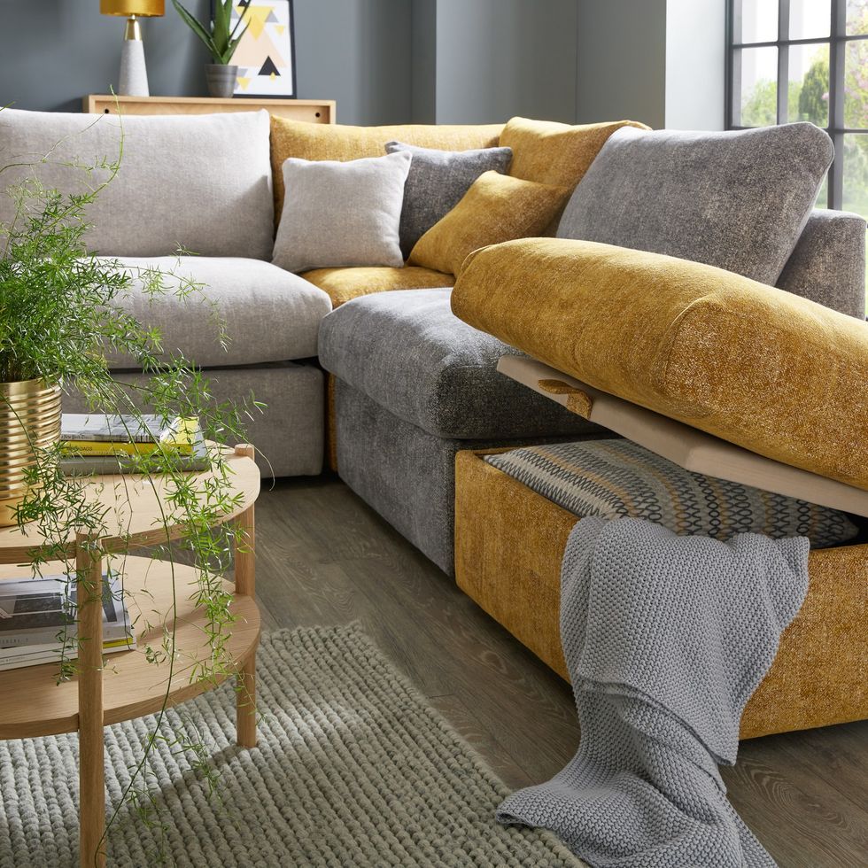 sofology cubos sofa in plain multi grey gold mix, £3,999