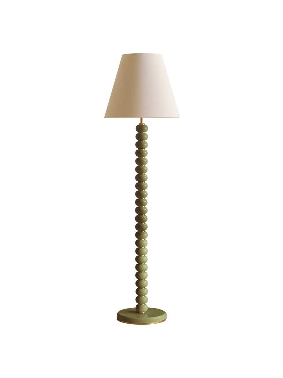 a modern floor lamp with a round base and a conical shade