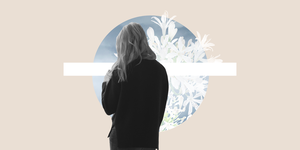 white lilies and anonymous woman grieving