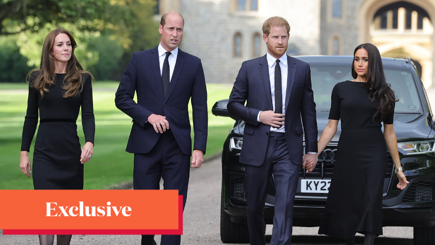 preview for The Prince & Princess of Wales alongside the Duke & Duchess of Sussex greet mourners in Windsor