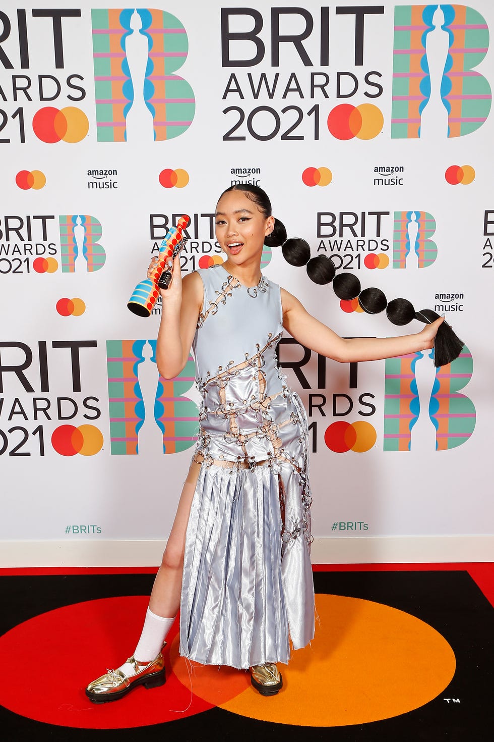 london, england may 11 griff poses with the brits rising star award in the media room during the brit awards 2021 at the o2 arena on may 11, 2021 in london, england photo by jmenternationaljmenternational for brit awardsgetty images