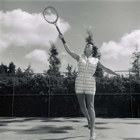 vintage celebs playing sports   betty white playing tennis