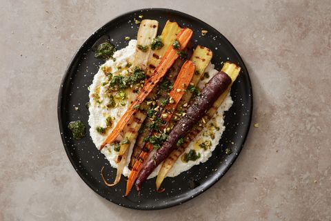 grilled carrots with chimichurri and ricotta