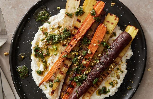 grilled carrots with chimichurri and ricotta